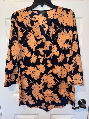 The Limited Navy Blouse with Peach Floral Print